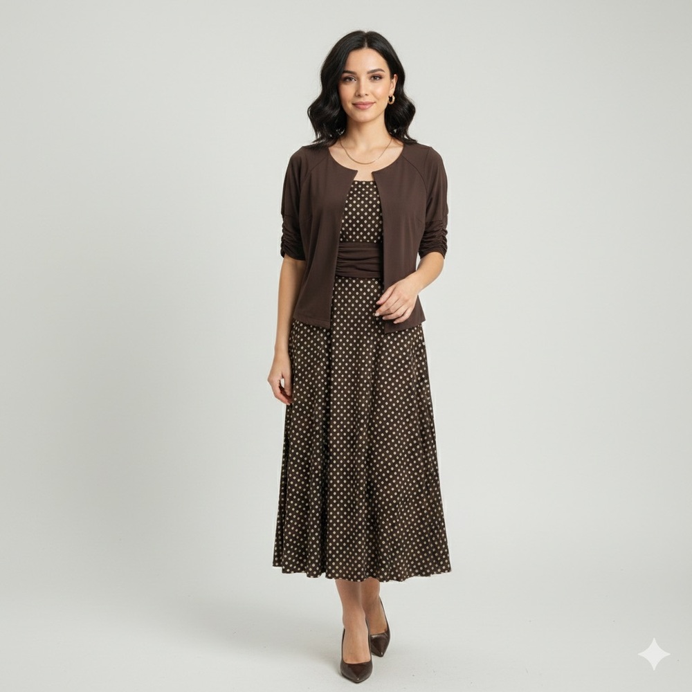 Vintage Perceptions Chocolate Brown Dress/ polka dress
